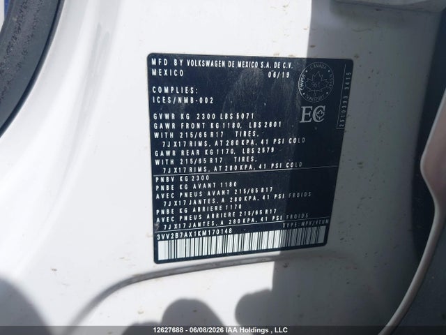 3VV2B7AX1KM170148 Volkswagen Tiguan Comfortline