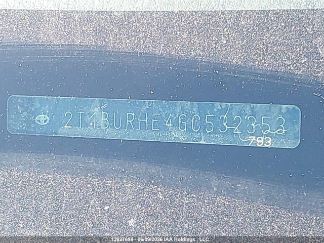 2T1BURHE4GC532353 Toyota Corolla L/le/le Pls/prm/s/s Pls