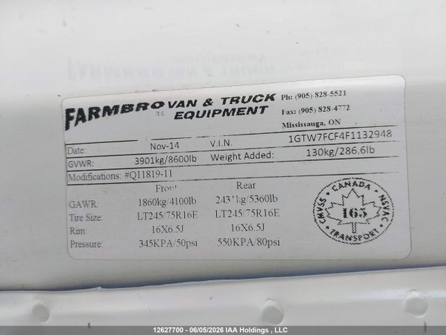 GMC Savana 2500 1wt 2015 1GTW7FCF4F1132948 Image 9