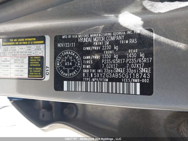 2012 Hyundai Santa Fe Gl 2.4 მანქანა იყიდება აუქციონზე, vin: 5XYZG3AB5CG118743, აუქციონის ნომერი: 12627707