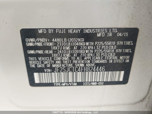 Продаж на аукціоні авто 2015 Subaru Forester 2.5i Limited Package, vin: JF2SJCTC4FH824446, номер лоту: 12627715