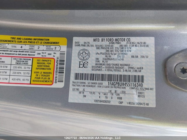 Продаж на аукціоні авто 2025 Ford Mustang, vin: 1FAGP8UH4S5116340, номер лоту: 12627722