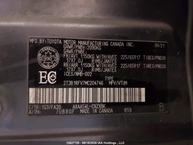 2T3B1RFV7MC204746 Toyota RAV4 LE