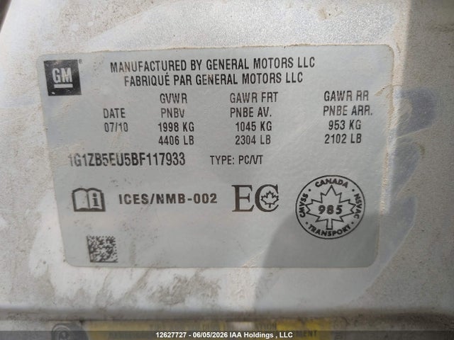 Продаж на аукціоні авто 2011 Chevrolet Malibu Ls, vin: 1G1ZB5EU5BF117933, номер лоту: 12627727