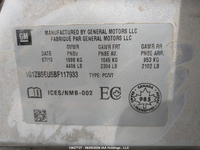 Продаж на аукціоні авто 2011 Chevrolet Malibu Ls, vin: 1G1ZB5EU5BF117933, номер лоту: 12627727
