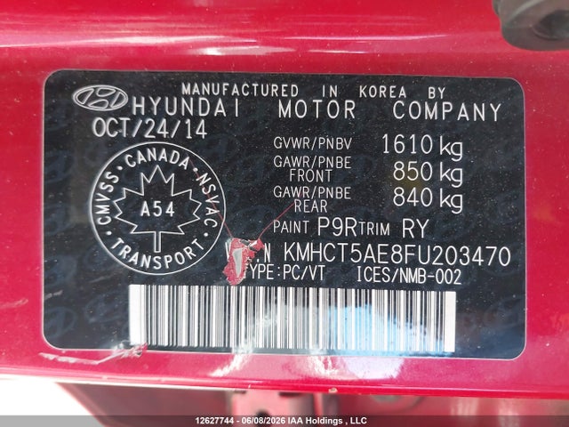 12627744 :رقم المزاد ، KMHCT5AE8FU203470 vin ، 2015 Hyundai Accent Se مزاد بيع
