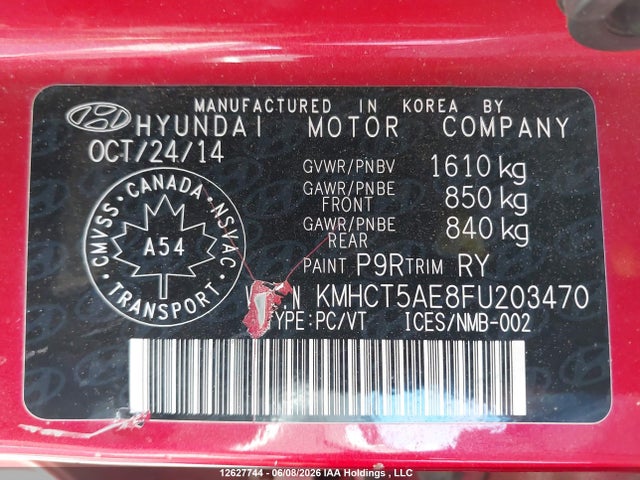 12627744 :رقم المزاد ، KMHCT5AE8FU203470 vin ، 2015 Hyundai Accent Se مزاد بيع