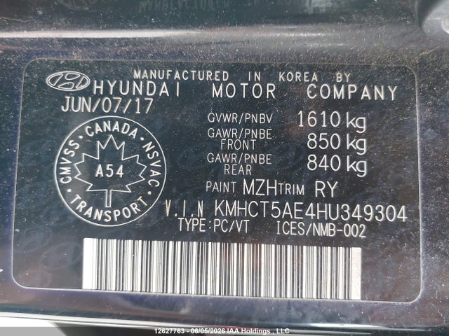 2017 Hyundai Accent Se მანქანა იყიდება აუქციონზე, vin: KMHCT5AE4HU349304, აუქციონის ნომერი: 12627763