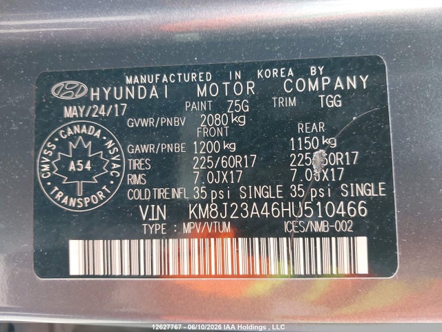 KM8J23A46HU510466 Hyundai Tucson