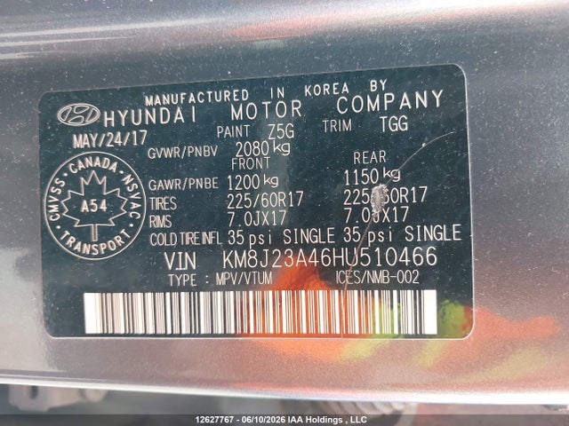 KM8J23A46HU510466 Hyundai Tucson