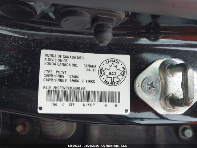 Продаж на аукціоні авто 2012 Honda Civic Ex-l, vin: 2HGFB2F9XCH001955, номер лоту: 12599322