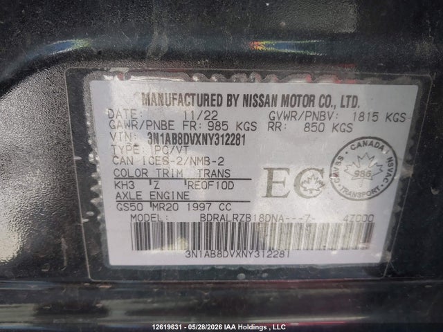 12619631 :رقم المزاد ، 3N1AB8DVXNY312281 vin ، 2022 Nissan Sentra Sr/sr Midnight Edition مزاد بيع