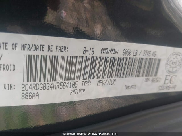 Aukcja sprzedaży 2017 Dodge Grand Caravan Cvp/sxt, vin: 2C4RDGBG4HR564105, numer aukcji: 12608978