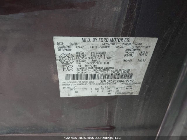 Продажа на аукционе авто 2009 Ford Flex Sel, vin: 2FMDK52C39BA12182, номер лота: 12617466