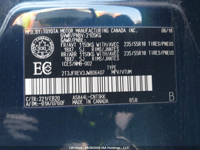 2018 Toyota Rav4 Se მანქანა იყიდება აუქციონზე, vin: 2T3JFREV3JW806407, აუქციონის ნომერი: 12618548