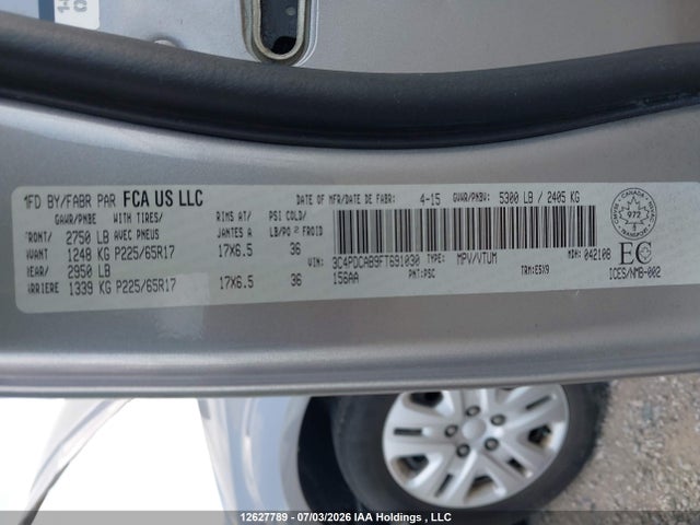 Aukcja sprzedaży 2015 Dodge Journey Se, vin: 3C4PDCAB9FT691030, numer aukcji: 12627789