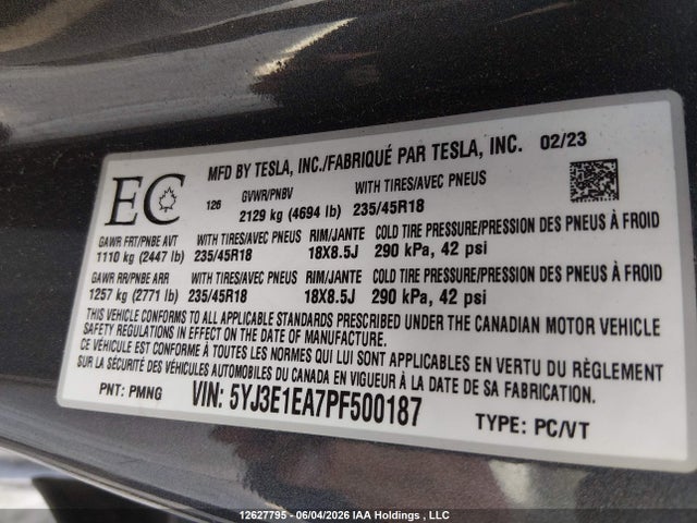 Tesla MODEL 3 2023 5YJ3E1EA7PF500187 Image 9