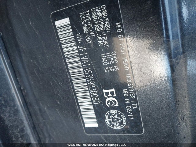 JF1VA1A63H9838080 Subaru WRX