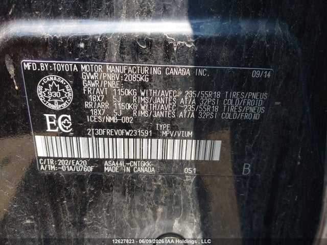 2015 Toyota Rav4 Limited მანქანა იყიდება აუქციონზე, vin: 2T3DFREV0FW231591, აუქციონის ნომერი: 12627823