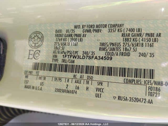 Ford F150 Xlt 2025 1FTFW3LD7SFA34509 Image 9