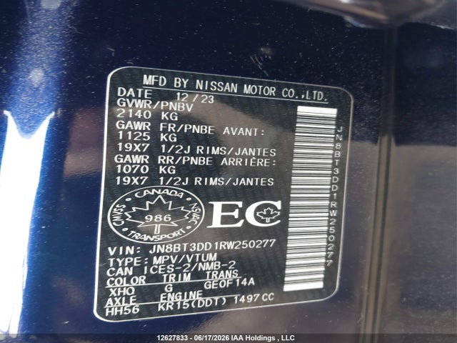 Aukcja sprzedaży 2024 Nissan Rogue, vin: JN8BT3DD1RW250277, numer aukcji: 12627833
