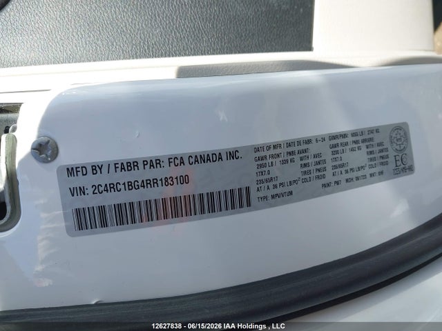 2024 Chrysler Pacifica Touring L მანქანა იყიდება აუქციონზე, vin: 2C4RC1BG4RR183100, აუქციონის ნომერი: 12627838