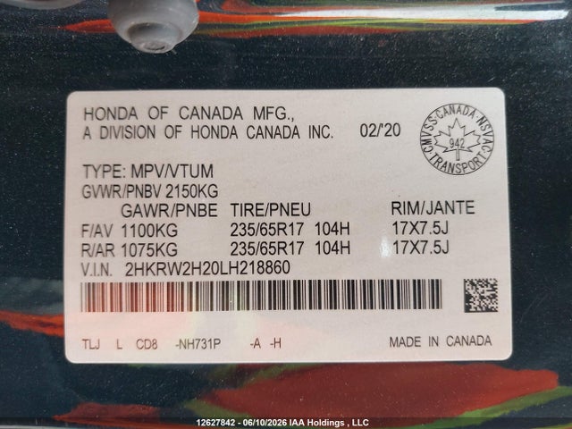 Honda CR-V LX 2020 2HKRW2H20LH218860 Image 9
