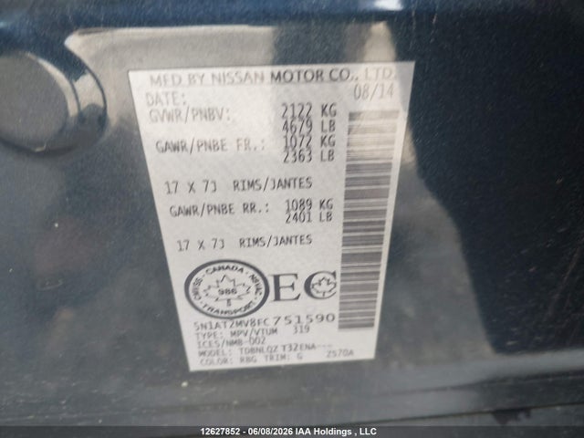 Продаж на аукціоні авто 2015 Nissan Rogue S/sl/sv, vin: 5N1AT2MV8FC751590, номер лоту: 12627852