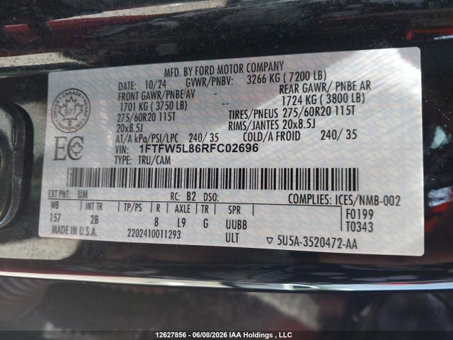 Ford F150 Lariat 2024 1FTFW5L86RFC02696 Image 9