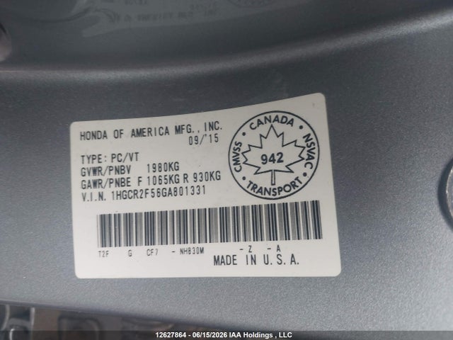 1HGCR2F56GA801331 Honda Accord Sport