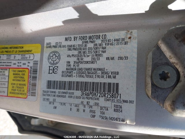 Продажа на аукционе авто 2013 Ford Fusion Se, vin: 3FA6P0H72DR258071, номер лота: 12624308