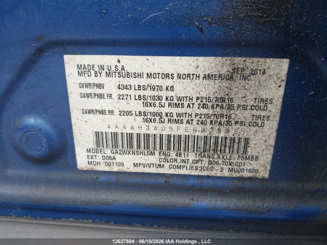 12627884 :رقم المزاد ، 4A4AH3AU5FE602588 vin ، 2015 Mitsubishi Rvr مزاد بيع