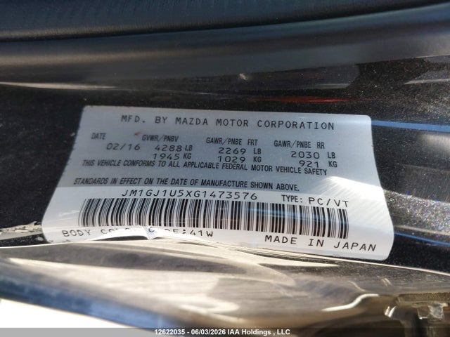 Продаж на аукціоні авто 2016 Mazda Mazda6 Gx, vin: JM1GJ1U5XG1473576, номер лоту: 12622035