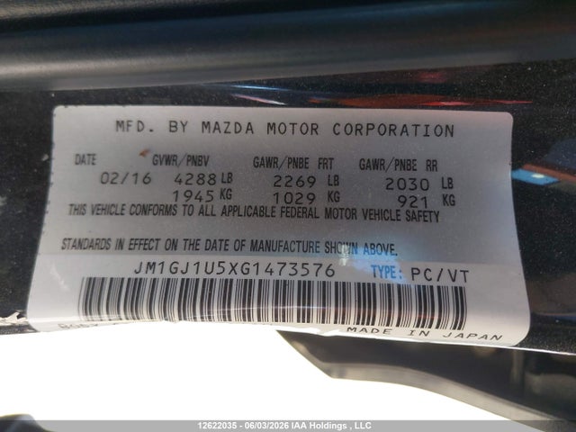 Продаж на аукціоні авто 2016 Mazda Mazda6 Gx, vin: JM1GJ1U5XG1473576, номер лоту: 12622035