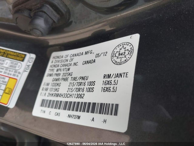 2012 Honda Cr-v Lx მანქანა იყიდება აუქციონზე, vin: 2HKRM4H33CH113062, აუქციონის ნომერი: 12627890