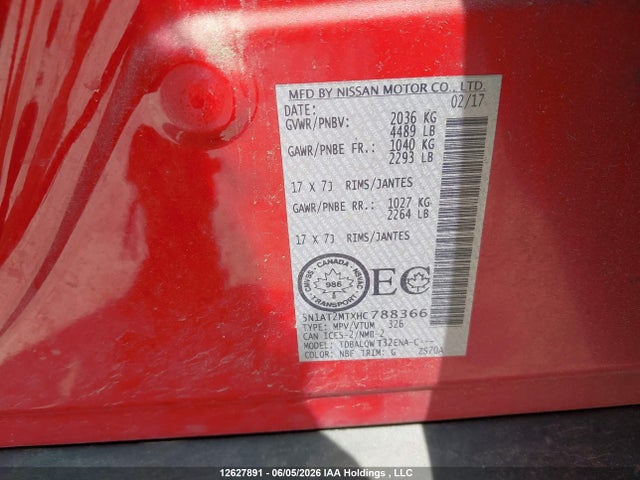 Продажа на аукционе авто 2017 Nissan Rogue S/sv, vin: 5N1AT2MTXHC788366, номер лота: 12627891