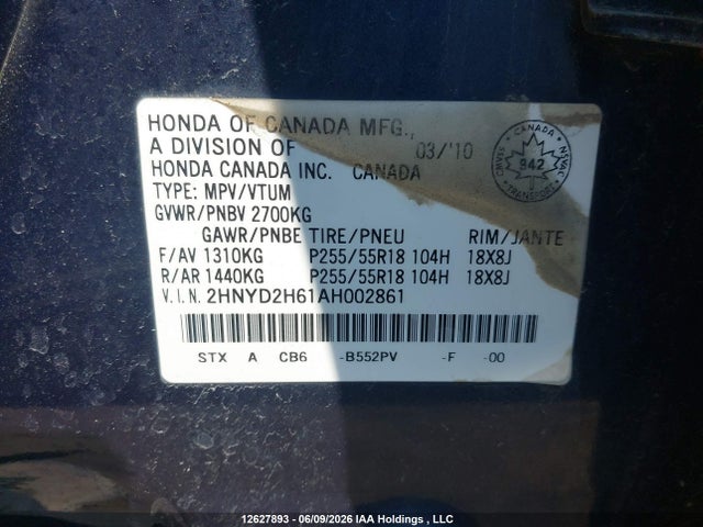2010 Acura Mdx მანქანა იყიდება აუქციონზე, vin: 2HNYD2H61AH002861, აუქციონის ნომერი: 12627893