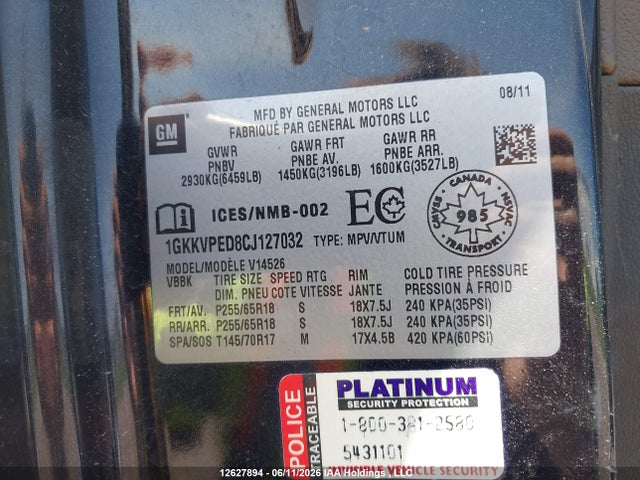 Auction sale of the 2012 Gmc Acadia Sle, vin: 1GKKVPED8CJ127032, lot number: 12627894