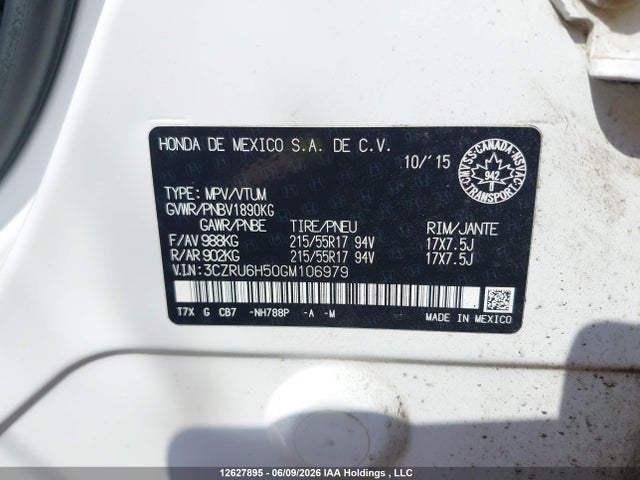 Продаж на аукціоні авто 2016 Honda Hr-v, vin: 3CZRU6H50GM106979, номер лоту: 12627895