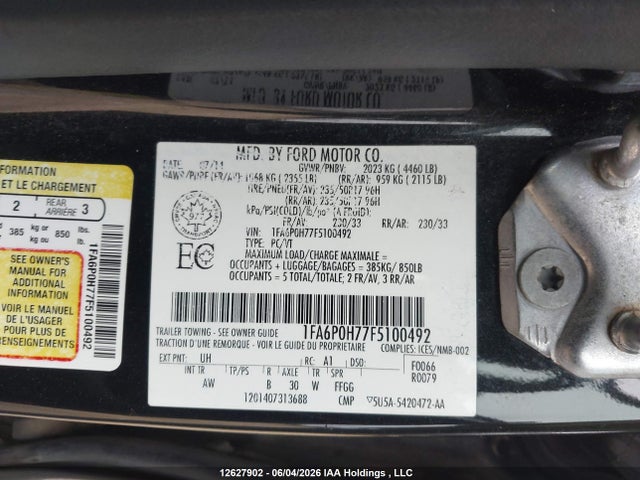 1FA6P0H77F5100492 Ford FUSION SE