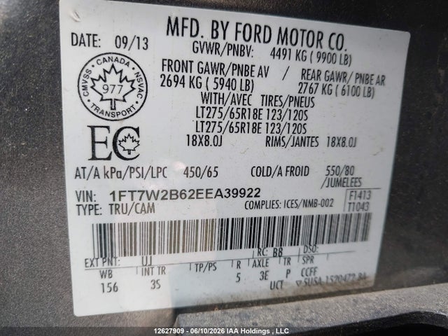 Продаж на аукціоні авто 2014 Ford F250 Super Duty, vin: 1FT7W2B62EEA39922, номер лоту: 12627909