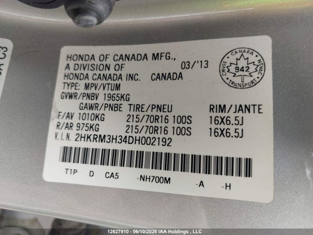 2013 Honda Cr-v Lx მანქანა იყიდება აუქციონზე, vin: 2HKRM3H34DH002192, აუქციონის ნომერი: 12627910