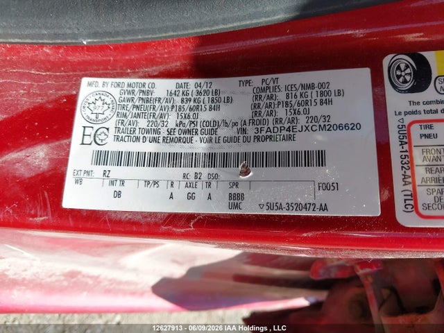 Продажа на аукционе авто 2012 Ford Fiesta Se, vin: 3FADP4EJXCM206620, номер лота: 12627913