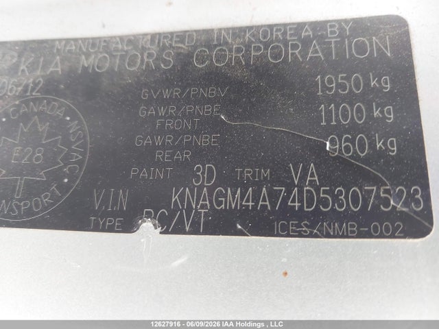Aukcja sprzedaży 2013 Kia Optima Lx, vin: KNAGM4A74D5307523, numer aukcji: 12627916