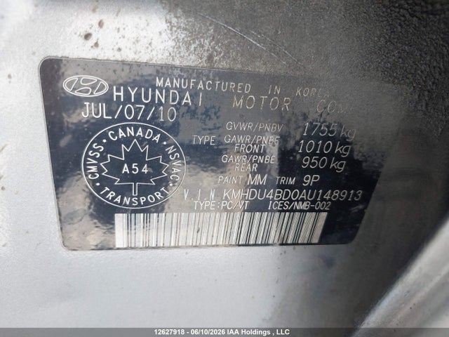 2010 Hyundai Elantra Gl მანქანა იყიდება აუქციონზე, vin: KMHDU4BD0AU148913, აუქციონის ნომერი: 12627918