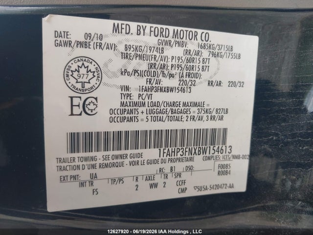 2011 Ford Focus მანქანა იყიდება აუქციონზე, vin: 1FAHP3FNXBW154613, აუქციონის ნომერი: 12627920