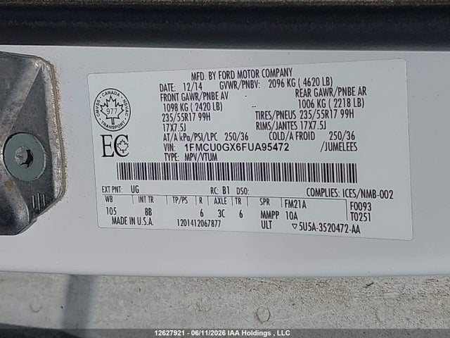 Продаж на аукціоні авто 2015 Ford Escape Se, vin: 1FMCU0GX6FUA95472, номер лоту: 12627921