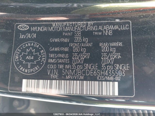 12627933 :رقم المزاد ، 5NMJBCDE6SH435503 vin ، 2025 Hyundai Tucson Sel مزاد بيع