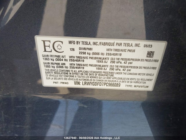 LRWYGDFD7PC966089 Tesla Model Y