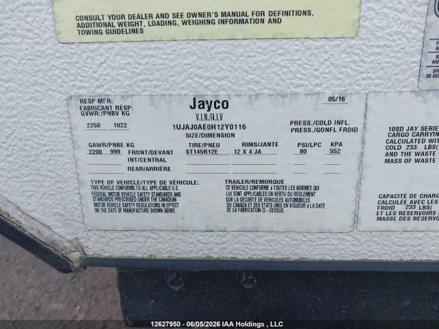 1UJAJ0AE0H12Y0116 Jayco Jayco